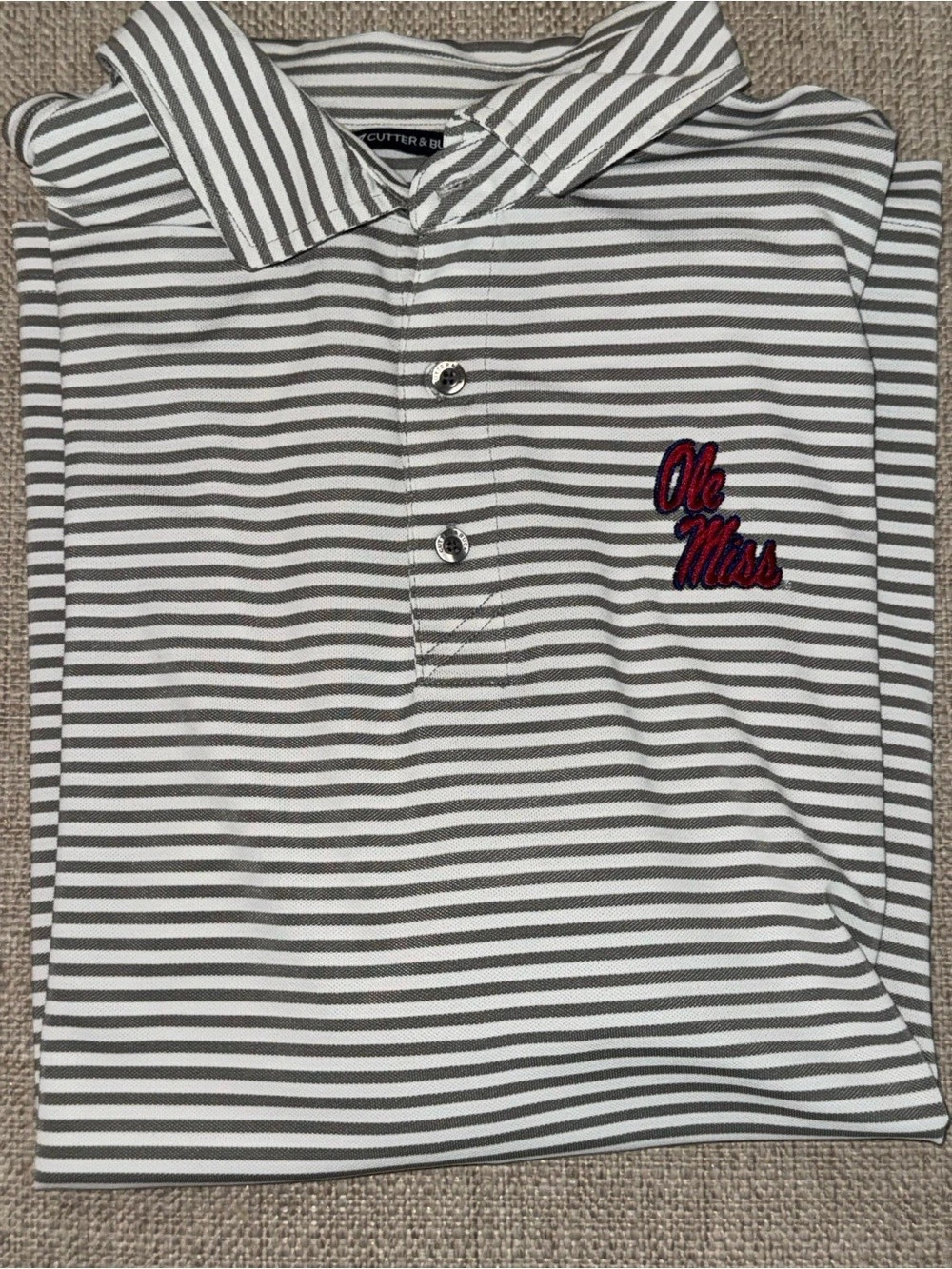 Cutter & Buck Ole Miss Rebels Stripe Polo Gray & White XL